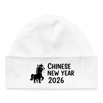 Cheval du Nouvel An chinois 2026 – Design du Nouvel An - Bonnet bébé bio - blanc - Devant