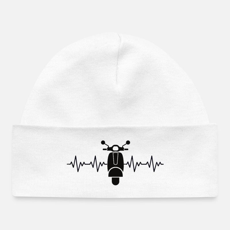 Moped Motorroller EKG Herzschlag Herzfrequenz - Baby Organic Mütze - Weiß