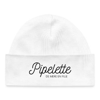 Pipelette de mère en fille - Idée cadeau fille  - Bonnet bébé bio - blanc - Devant