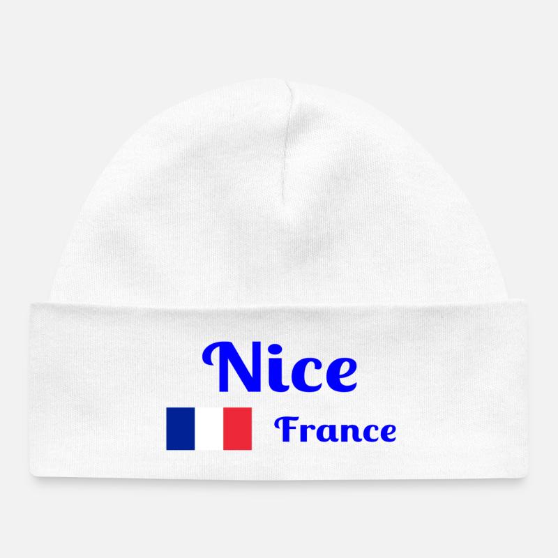 Nice France- Imprimés élégants - Bonnet bébé bio - blanc