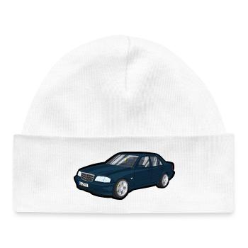 Blauer Oldtimer Cartoon Auto - Baby Organic Mütze - Weiß - Vorne