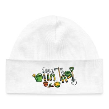 Cartoon Garden Tools – Funny Garden Design - Baby Organic Beanie - white - Front