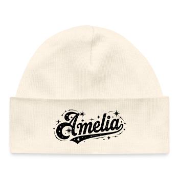 Amelia name first last family - Baby Organic Beanie - white - Front