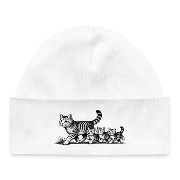 Mère chatte avec 3 chatons noirs - Bonnet bébé bio - blanc - Devant