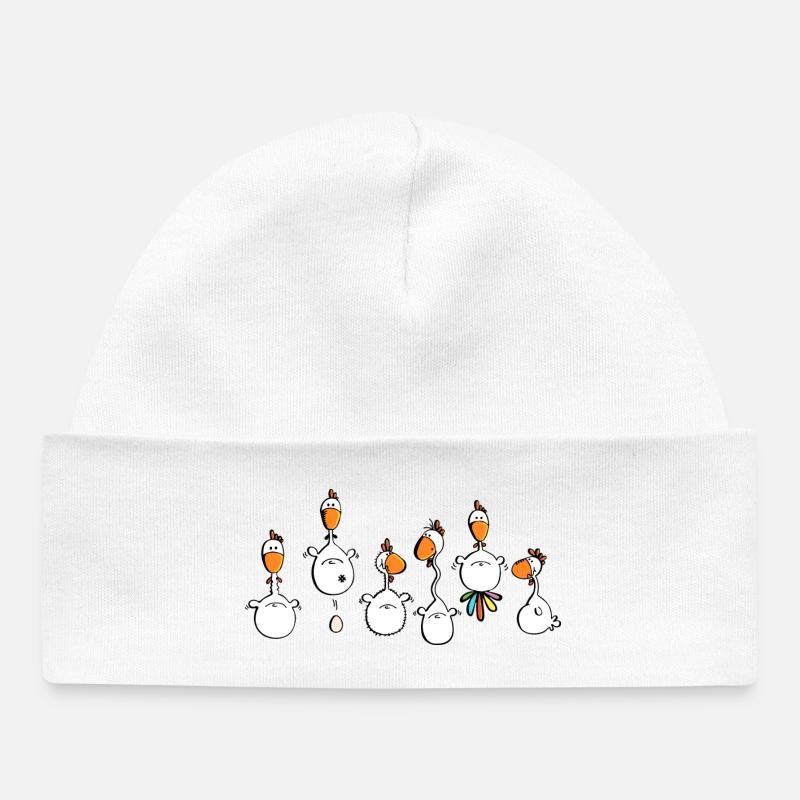 Crazy Chickens - poule - poluets - coq - Bonnet bébé bio - blanc