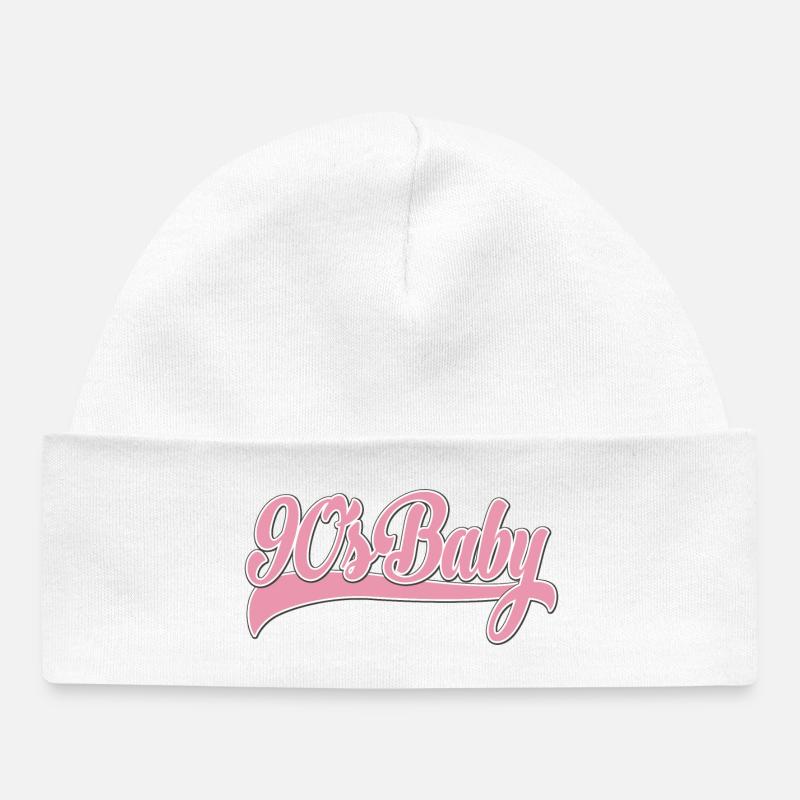90s Baby Pink Retro Script - Baby Organic Beanie - white