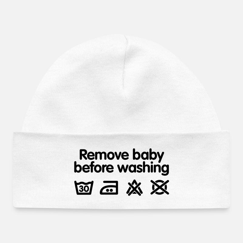 Remove baby before washing - Bonnet bébé bio - blanc