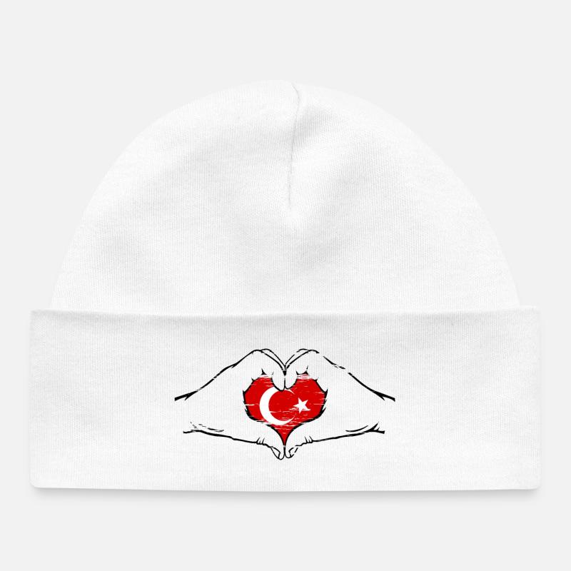 Drapeau de la Turquie en forme de cœur utilisé - Bonnet bébé bio - blanc