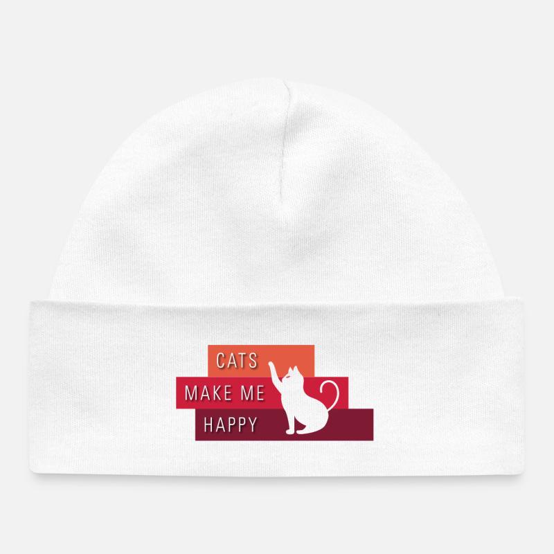 Cats make me happy - Typography - Baby Organic Mütze - Weiß