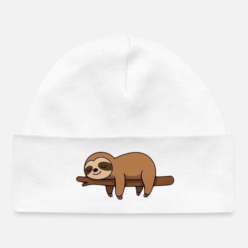 Paresseux endormi sur une branche - Bonnet bébé bio - blanc