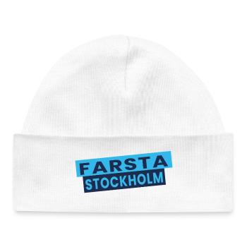 Diagramme typographique bleu Farsta Stockholm - Bonnet bébé bio - blanc - Devant