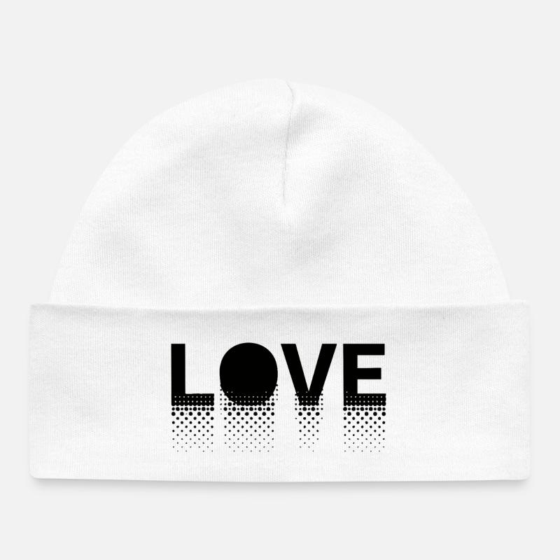 Love en points sur fond noir - Bonnet bébé bio - blanc