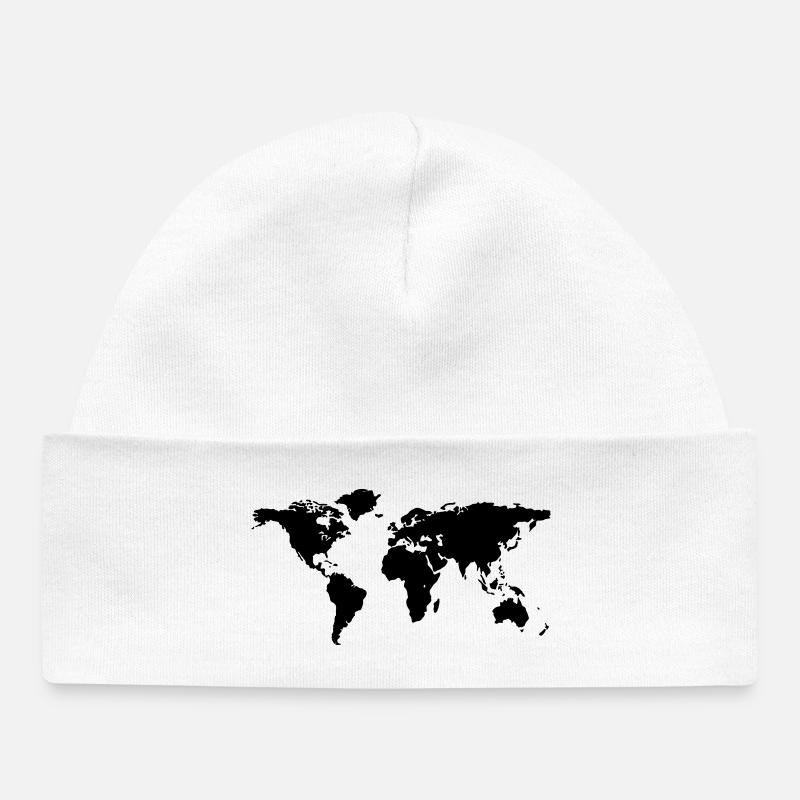 carte du monde - Bonnet bébé bio - blanc