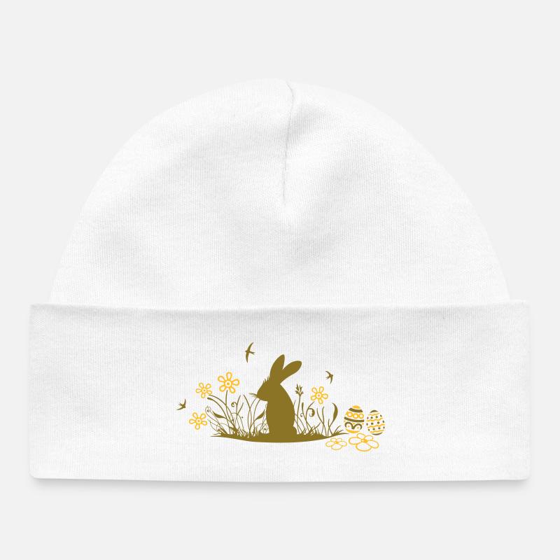 Easter bunny with Easter Eggs and flowers - Baby Organic Beanie - white