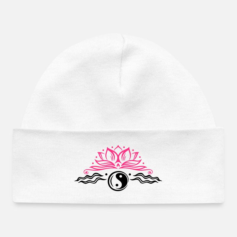 Lotus mit Yin & Yang Symbol - Bonnet bébé bio - blanc