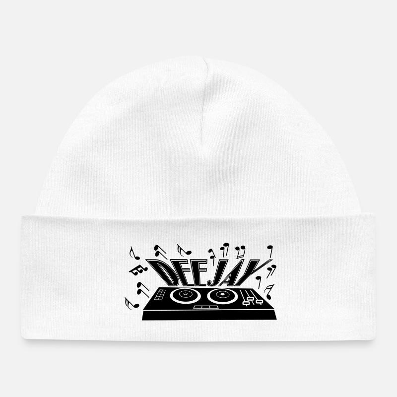 Deejay avec platine et tons - Bonnet bébé bio - blanc