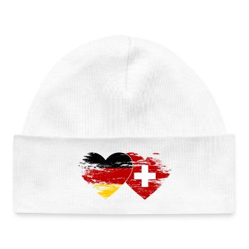 Germany Switzerland Flag used heart - Baby Organic Beanie - white - Front