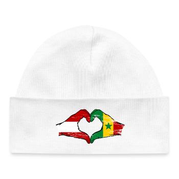Österreich Senegal Flagge Hände Herzform used - Baby Organic Mütze - Weiß - Vorne
