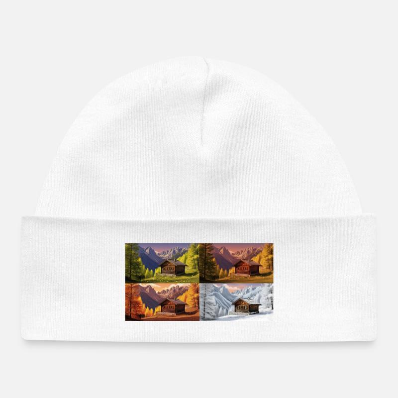Cabane idylle dans la vallée de montagne - Bonnet bébé bio - blanc
