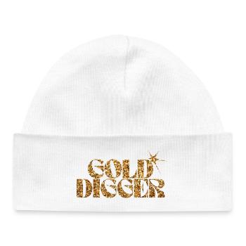 Gold Digger Glitter Text - Baby Organic Beanie - white - Front