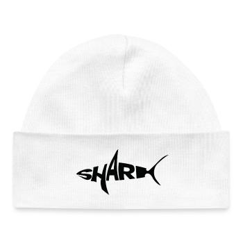 Mot-symbole requin noir Typographie avec nageoire - Bonnet bébé bio - blanc - Devant
