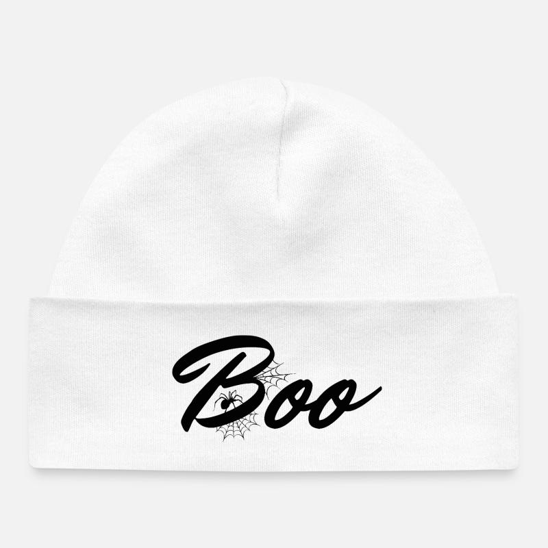 Boo Lettrage d’Halloween avec toile d’araignée - Bonnet bébé bio - blanc