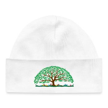 Arbre coloré – tronc brun avec feuilles vertes - Bonnet bébé bio - blanc - Devant