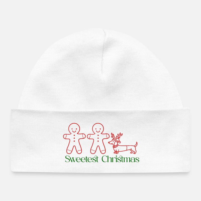 Noël – Duo pain d’épices et teckels (Rouge et vert) - Bonnet bébé bio - blanc