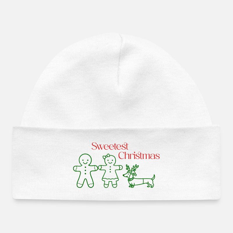 Noël – Amis en pain d’épices & teckel - Bonnet bébé bio - blanc