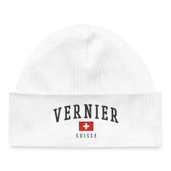 Vernier Suisse Design – Fierté locale avec un drapeau - Bonnet bébé bio - blanc - Devant