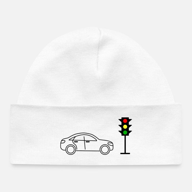 Feux de circulation avec voitures - Bonnet bébé bio - blanc