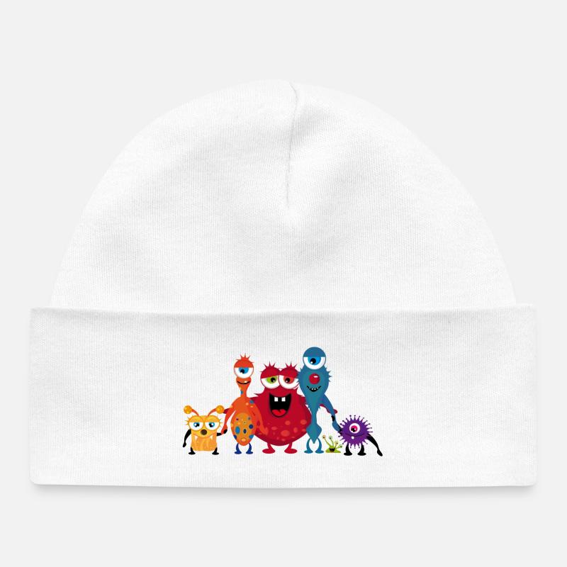 Une famille colorée de monstre - Bonnet bébé bio - blanc