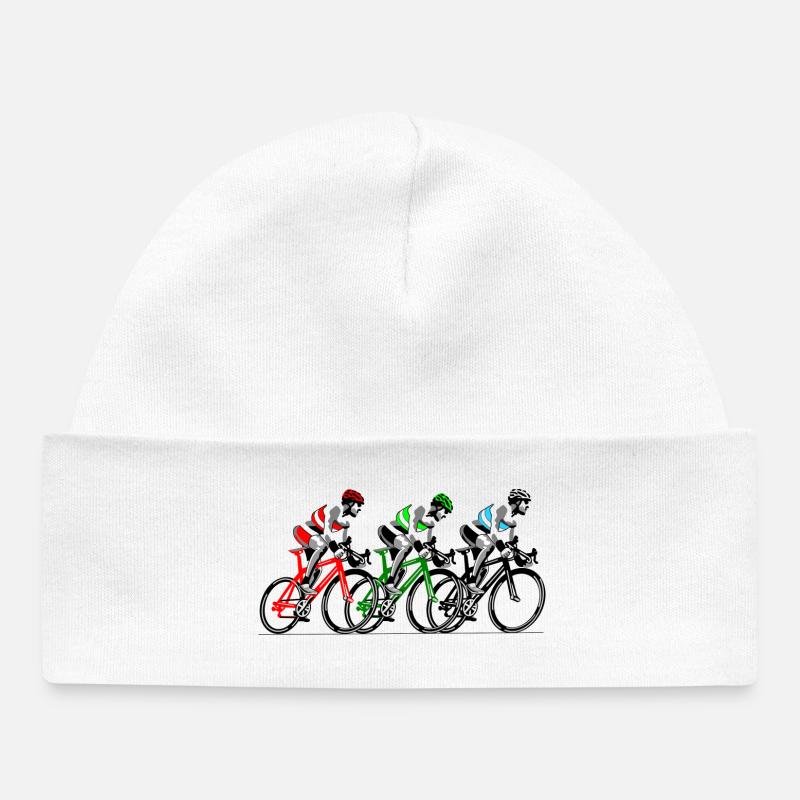 Trois cyclistes en mouvement - Bonnet bébé bio - blanc