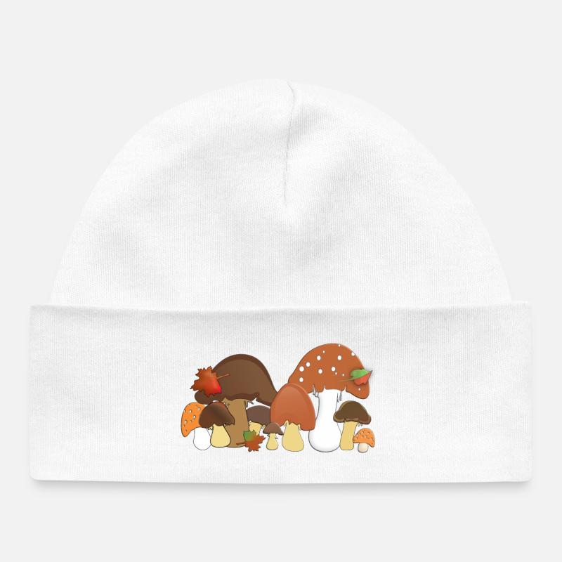 Motif Motifs Forêt Champignons D’automne - Bonnet bébé bio - blanc