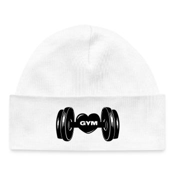 Fitness GYM dumbbel weight with heart - Baby Organic Beanie - white - Front