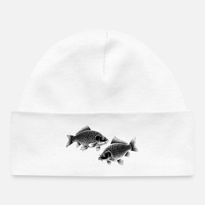 Carp chalk drawing - Baby Organic Beanie - white