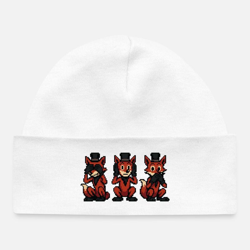 Renard à la manière des 3 singes - Bonnet bébé bio - blanc