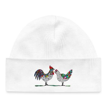 Coq et poule - Bonnet bébé bio - blanc - Devant