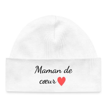 Maman de Coeur - Bonnet bébé bio - blanc - Devant