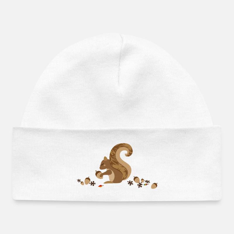 Un écureuil avec un gland - Bonnet bébé bio - blanc