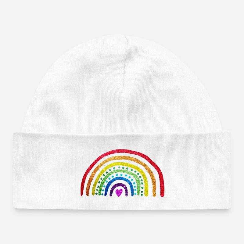 Arc en ciel paillettes - Bonnet bébé bio - blanc
