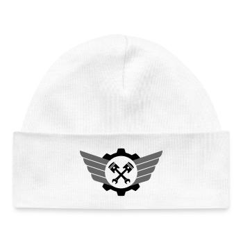 Clé de piston croisée avec engrenage et aile - Bonnet bébé bio - blanc - Devant