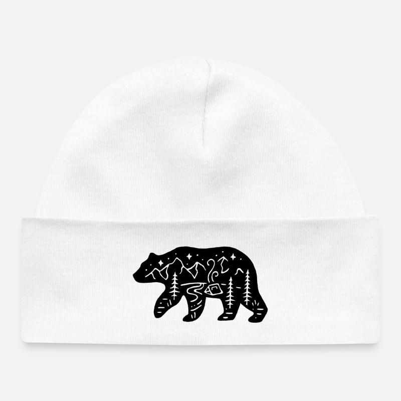 Ours noir totem de la nature - Bonnet bébé bio - blanc