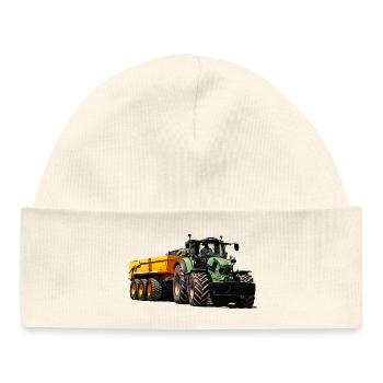 Tracteur avec remorque à benne basculante - Bonnet bébé bio - blanc - Devant