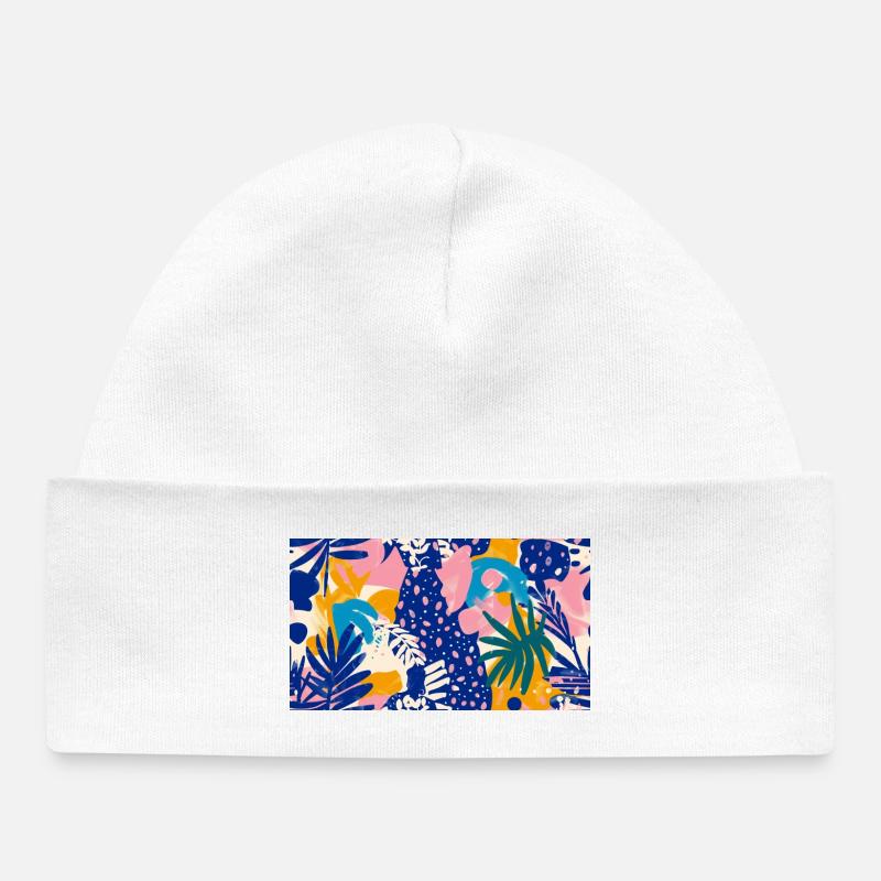 Tropical Abstract Pattern - Baby Organic Beanie - white
