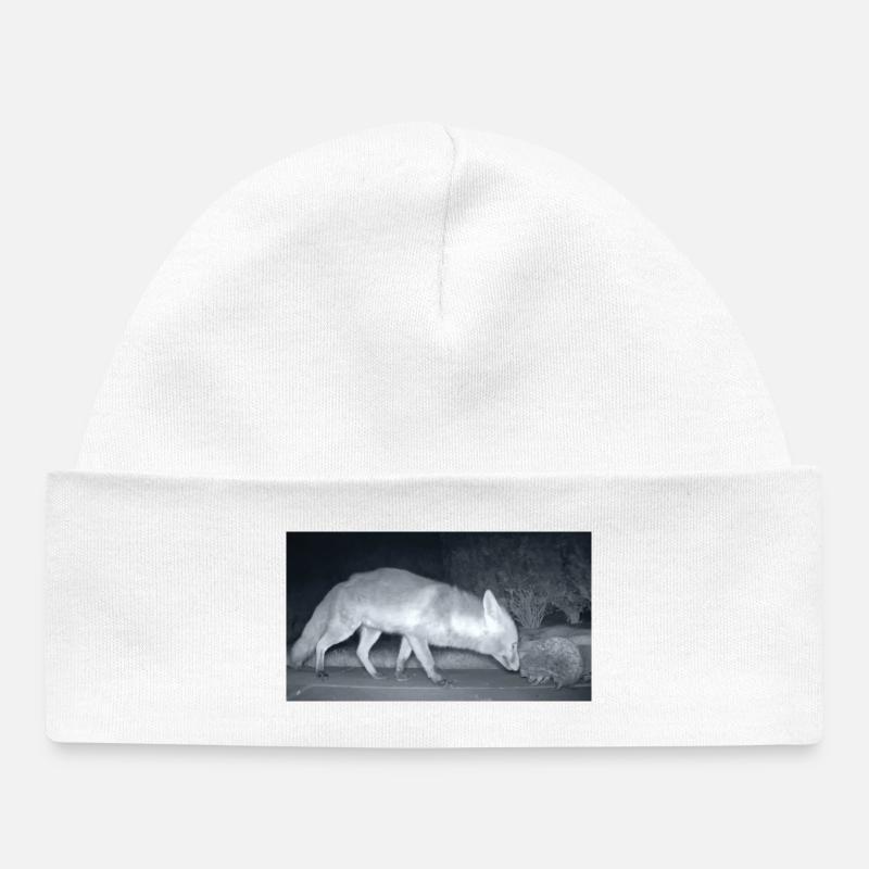 Night Fox Hedgehog Encounter - Baby Organic Beanie - white