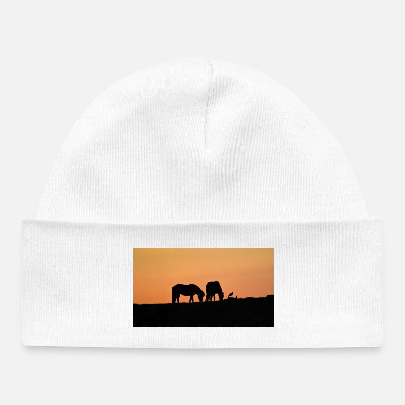 Chevaux islandais au coucher du soleil - Bonnet bébé bio - blanc