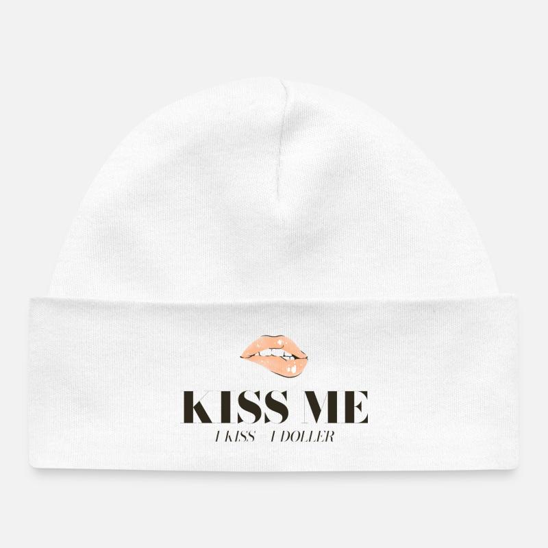 Motif du baiser : Lèvres et slogan du dollar - Bonnet bébé bio - blanc