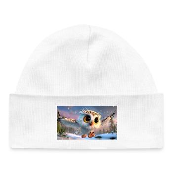 Fluffy snowy owl with googly eyes in flight - Baby Organic Beanie - white - Front