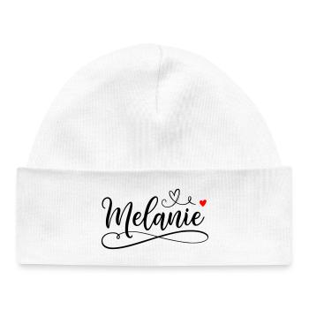 Melanie Last name First name with heart - Baby Organic Beanie - white - Front